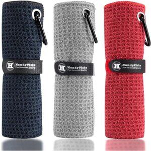 Handy Picks Microfiber Golf Towel (16" X 16") with Carabiner Clip,Waffle Pattern